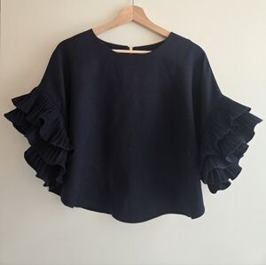 Ontwelfth • Navy Ruffle Sleeve Blouse
